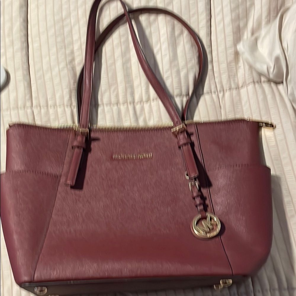 Michael Kors  Leather Tote with Gold Hardware Maroon Satchel